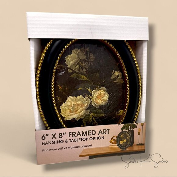 Home Decor Collection Black Wall Art, White Rose with Gold Beaded Frame 6x8 - Picture 6 of 8